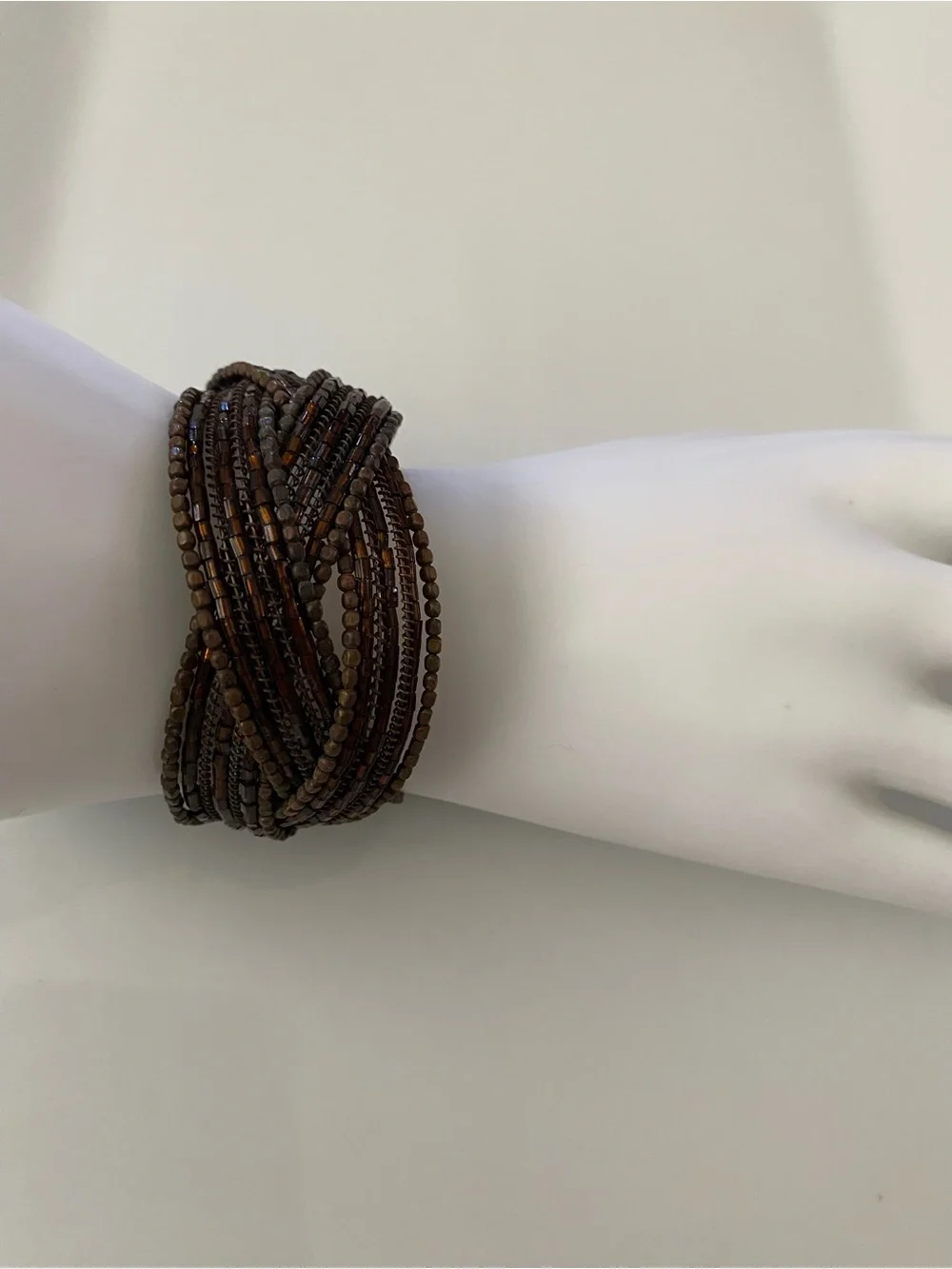 Multi-Strand Brown Beaded Wrap Bracelet